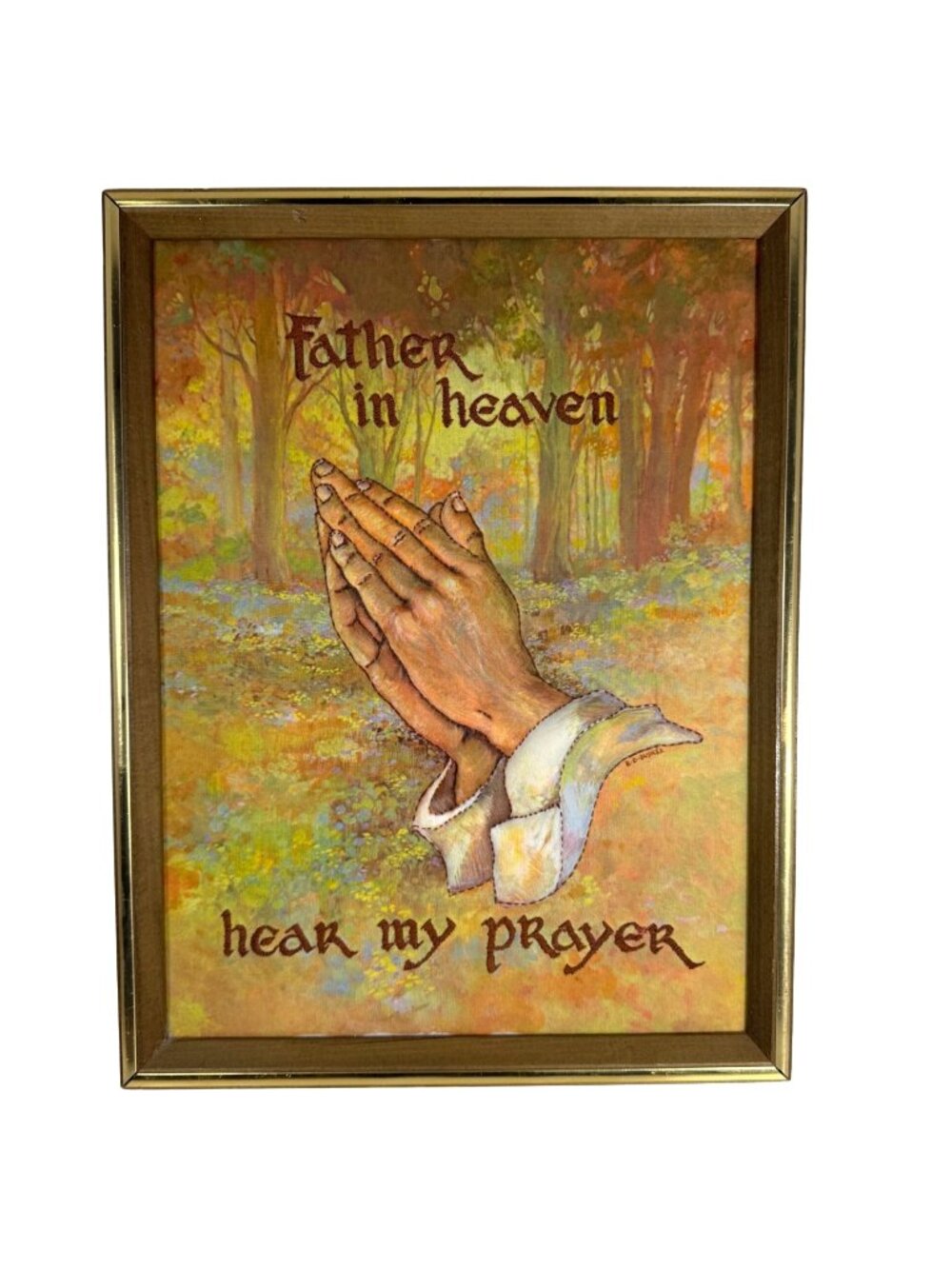 Vintage 3D Puffy Fabric Embroidery Father In Heaven Hear My Prayer Picture Frame